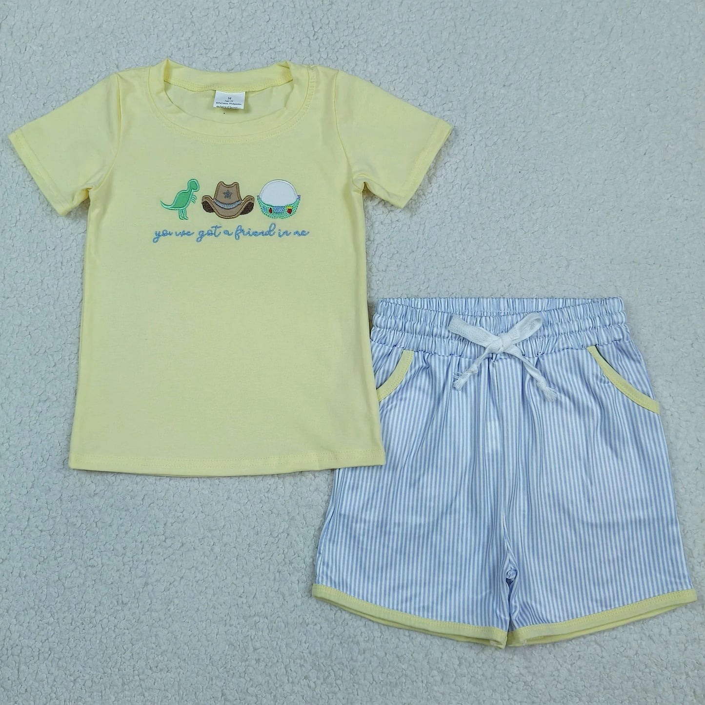 Baby Kids Clothing Sibling Embroidery Got a Friend Top Pockets Short Clothes Set Rompers