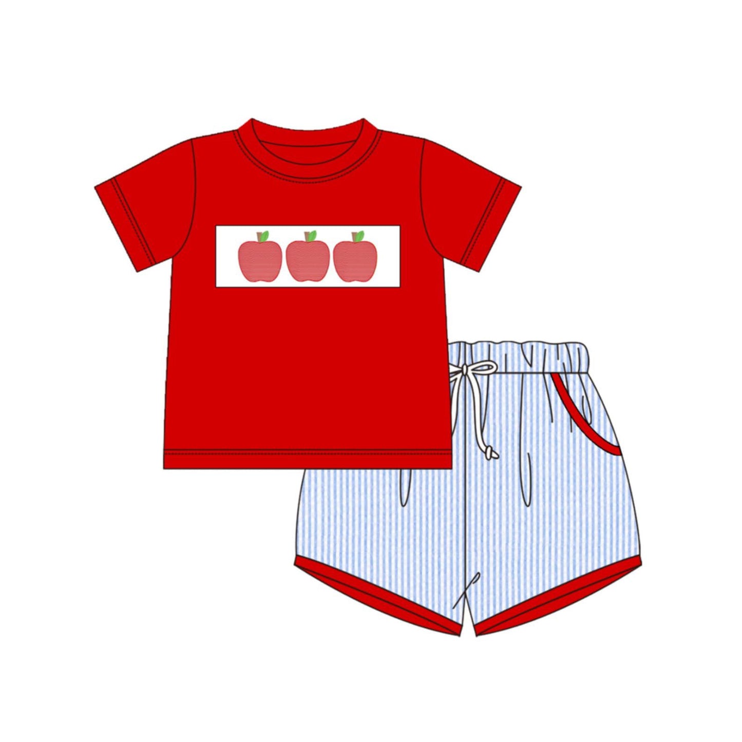 BSSO1974 Preorder Baby Boy Apple Top Stripe Short Back to School Clothes Sets