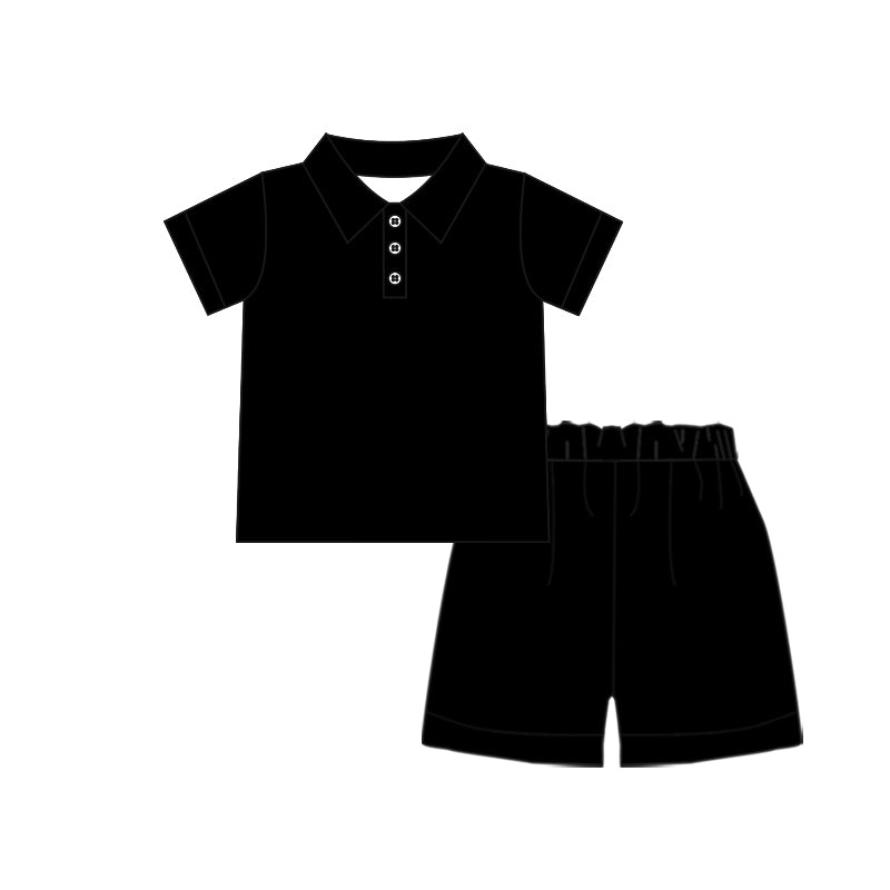 BSSO1982 Preorder Baby Boys Black Button Polo Shirts Top Short Clothes Sets