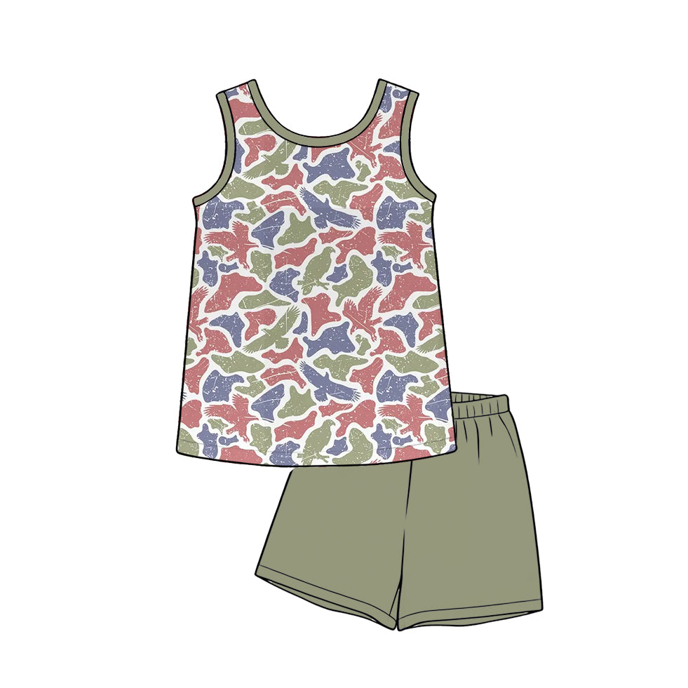 BSSO1992 Preorder Baby Boy Sleeveless Green Camo Eagles Shirt Top Short Hunting Clothes Sets