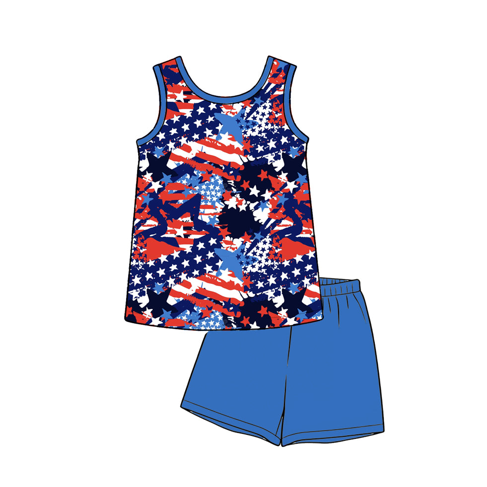 BSSO1995 Preorder Baby Boy Sleeveless Flags Stars Camo Shirt Top Short 4th of July Clothes Sets