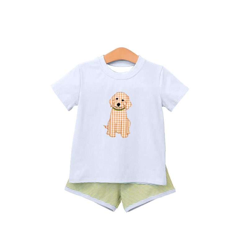 BSSO2002 Preorder Baby Boy Short Sleeve Dogs Top Stripe Short Hunting Clothes Sets