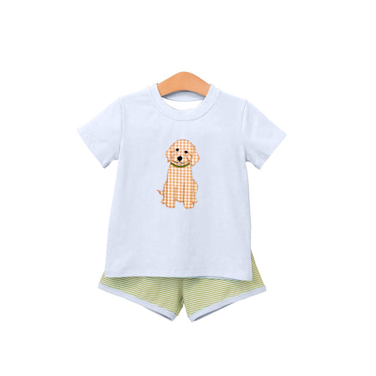 BSSO2002 Preorder Baby Boy Short Sleeve Dogs Top Stripe Short Hunting Clothes Sets