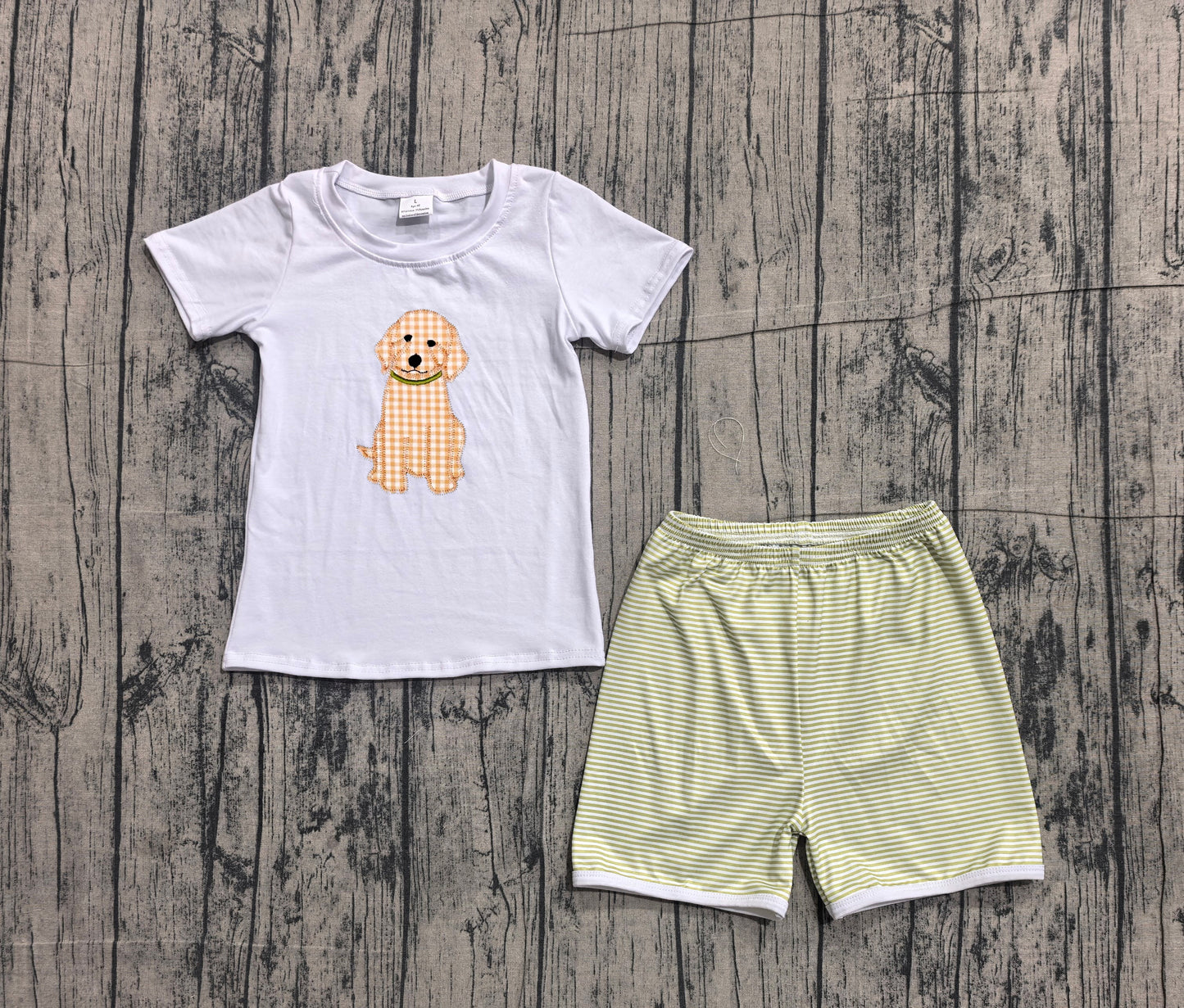 BSSO2002 Preorder Sample Baby Boys Embroidery Dogs Shirt Top Stripe Short Hunting Clothes Sets