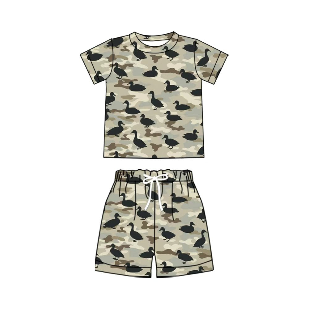 BSSO2008 Preorder Baby Boy Ducks Camo Shirt Top Short Hunting Pajamas Clothes Set