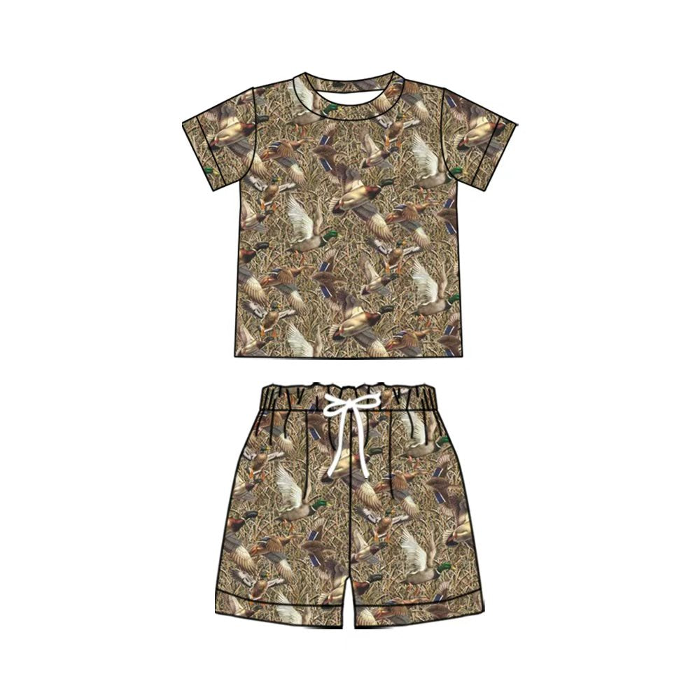 BSSO2009 Preorder Baby Boy Ducks Camo Shirt Top Short Hunting Pajamas Clothes Set