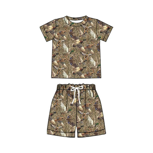 BSSO2009 Preorder Baby Boy Ducks Camo Shirt Top Short Hunting Pajamas Clothes Set