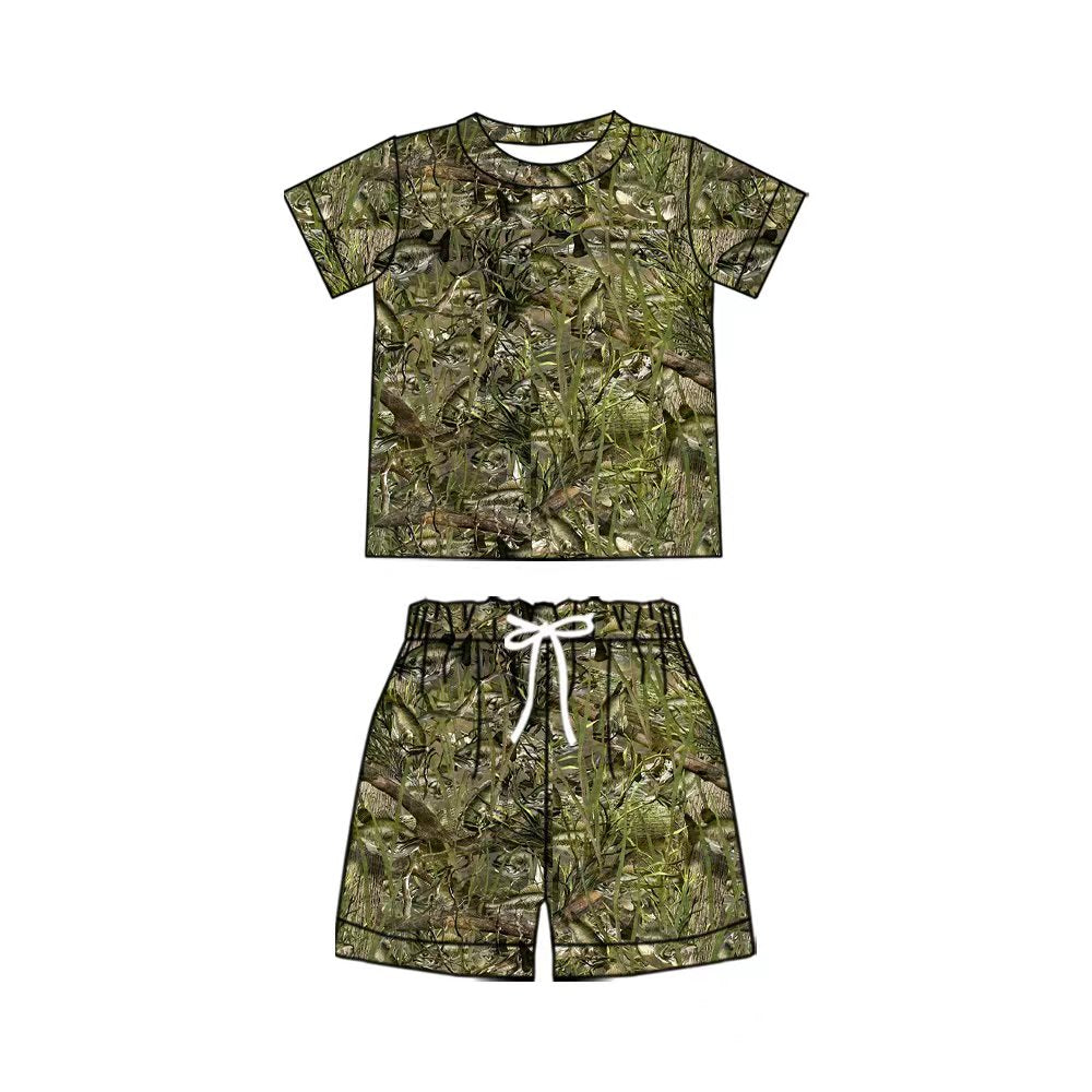 BSSO2010 Preorder Baby Boy Ducks Fishes Shirt Top Short Hunting Pajamas Clothes Set