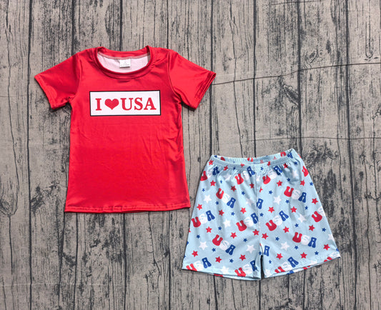 BSSO2011 Preorder Sample Baby Boys I Love USA Stars Top Short 4th of July Clothes Set