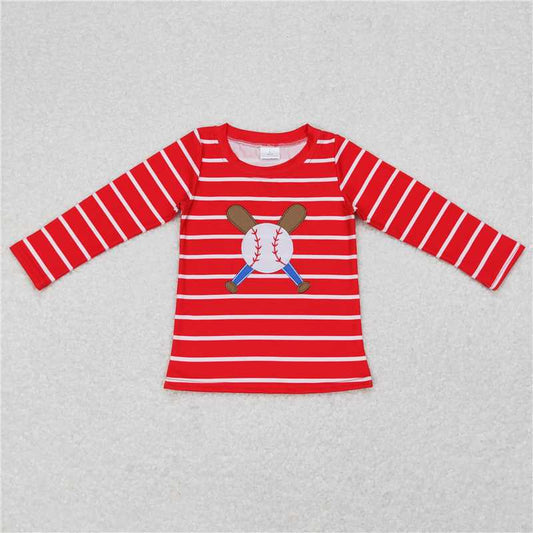 BT0387 Baby Boy Red Stripes Baseball Long Sleeve Tee Shirts Tops