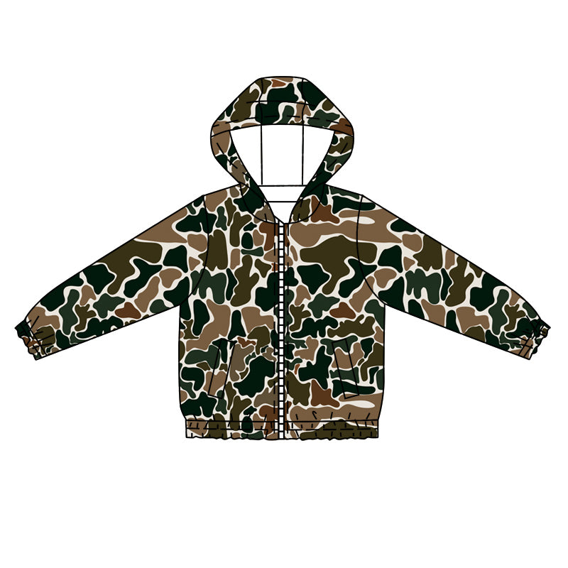 BT1034 Baby Boys Dark Brown Camo Zip Pocket Hooded Tops Preorder