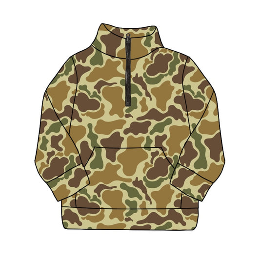 BT1039 Baby Boys Dark Khaki Camo Zip Pocket Pullovers Tops Preorder