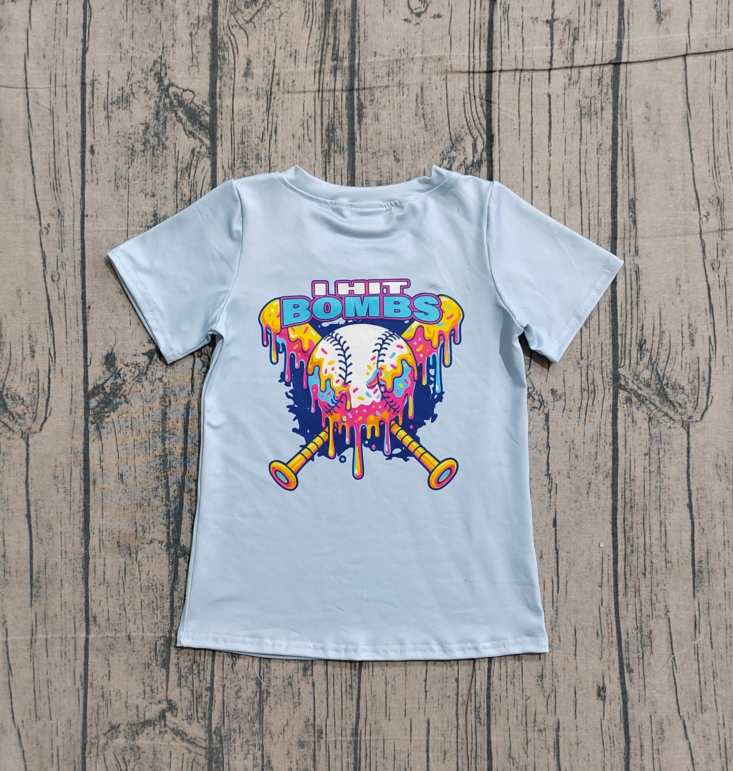 BT1251 Preorder Sample Baby Boy Short Sleeves Back Baseballs Bombs Team T-shirts Top