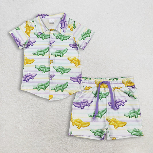 Sibling baby boys clothes mardi gras button short sleeve shorts sets and tops and shorts
