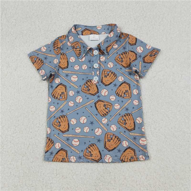 BT1581 Baby Boy Stars Baseballs Team Button Polo Shirts Top
