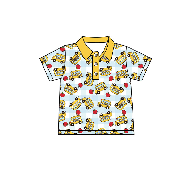 Pre-order no moq BT1687 toddler boy clothes bus yellow summer top shirt-25.12.30