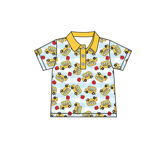 Pre-order no moq BT1687 toddler boy clothes bus yellow summer top shirt-25.12.30