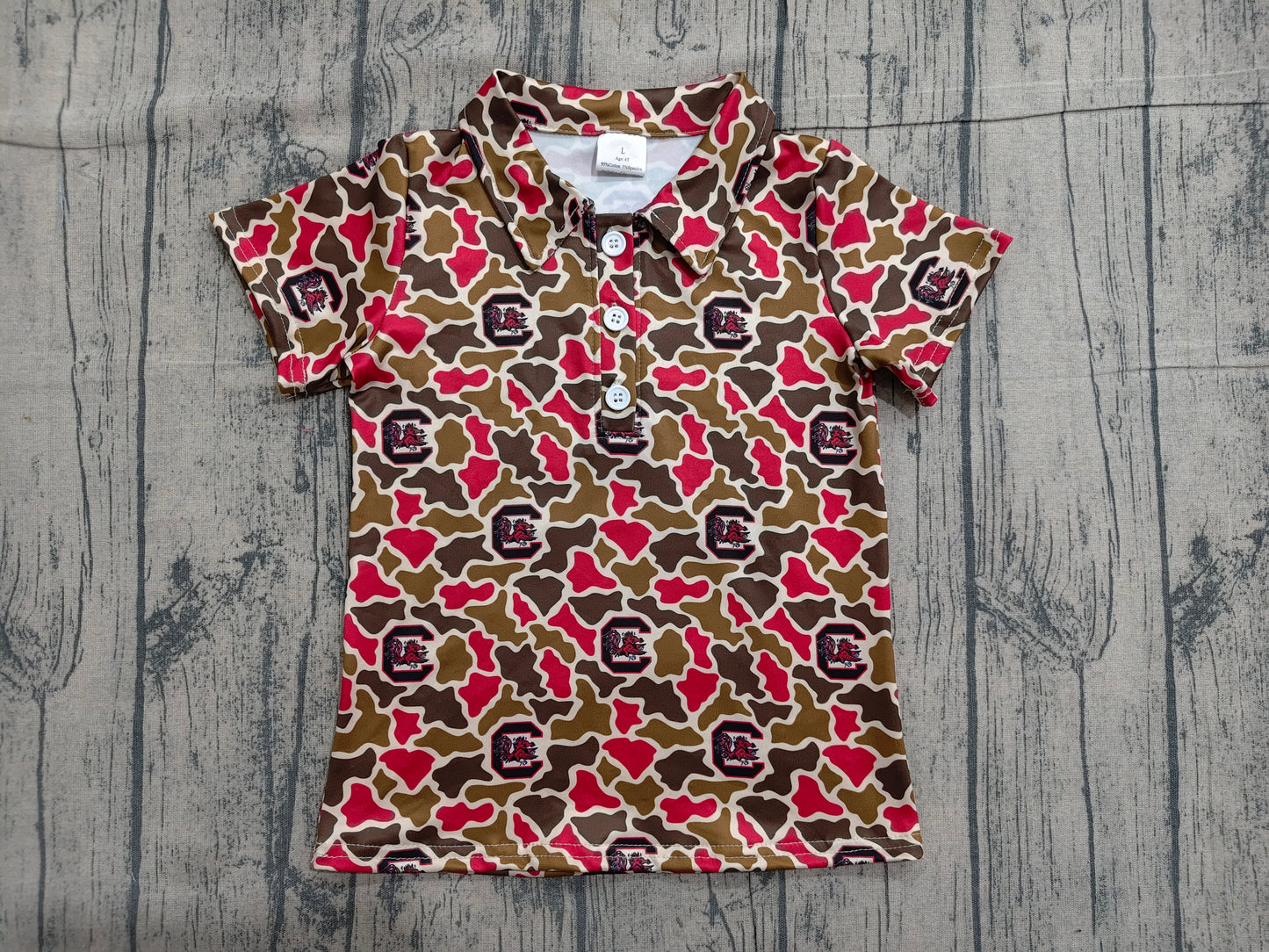BT1697 Preorder Sample Baby Boys Short Sleeve Camo C Bulls Team Button Polo Shirts Top