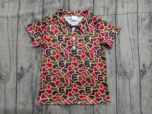 BT1697 Preorder Sample Baby Boys Short Sleeve Camo C Bulls Team Button Polo Shirts Top