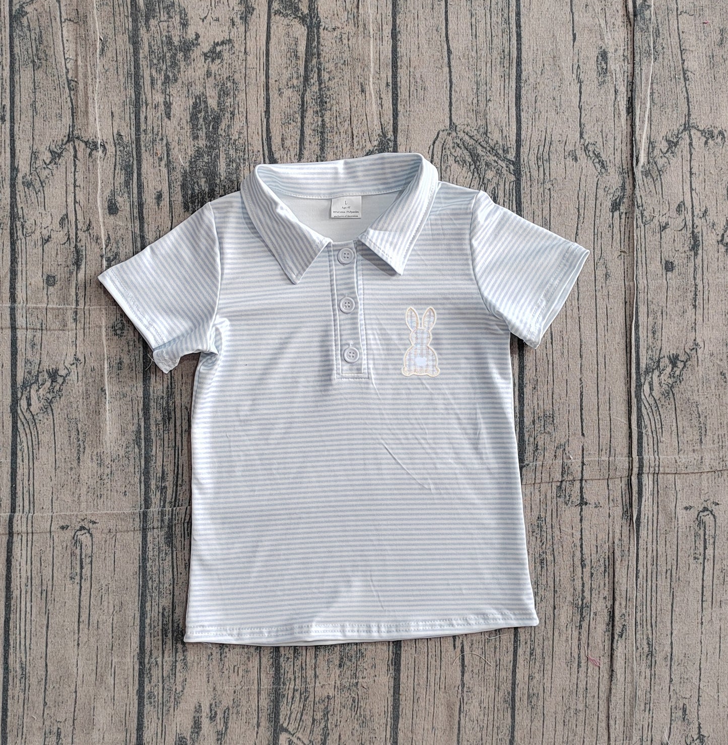 BT1708 Preorder IRL Baby Boy Embroidery Rabbit Easter Stripe Button Polo Shirts Top