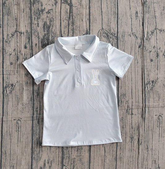 BT1708 Preorder IRL Baby Boy Embroidery Rabbit Easter Stripe Button Polo Shirts Top
