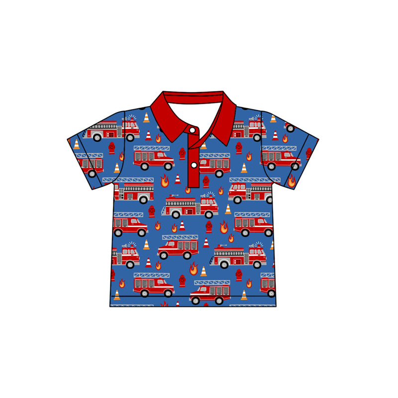 Pre-order Baby Boy Short Sleeve Firetrucks Button Polo Shirts Top BT1723