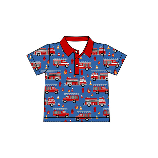 Pre-order Baby Boy Short Sleeve Firetrucks Button Polo Shirts Top BT1723