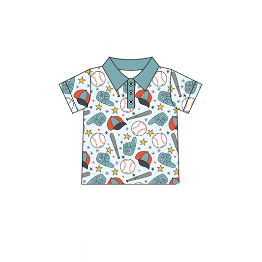 Pre-order Baby Boy Short Sleeve Baseballs Stars Team Button Polo Shirts Top BT1724