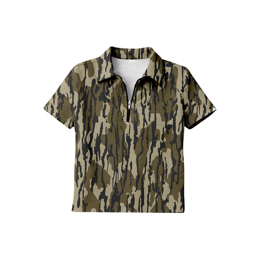 BT1726 Preorder Baby Boy Short Sleeve Southern Olive Camo Zipper Pullovers Top