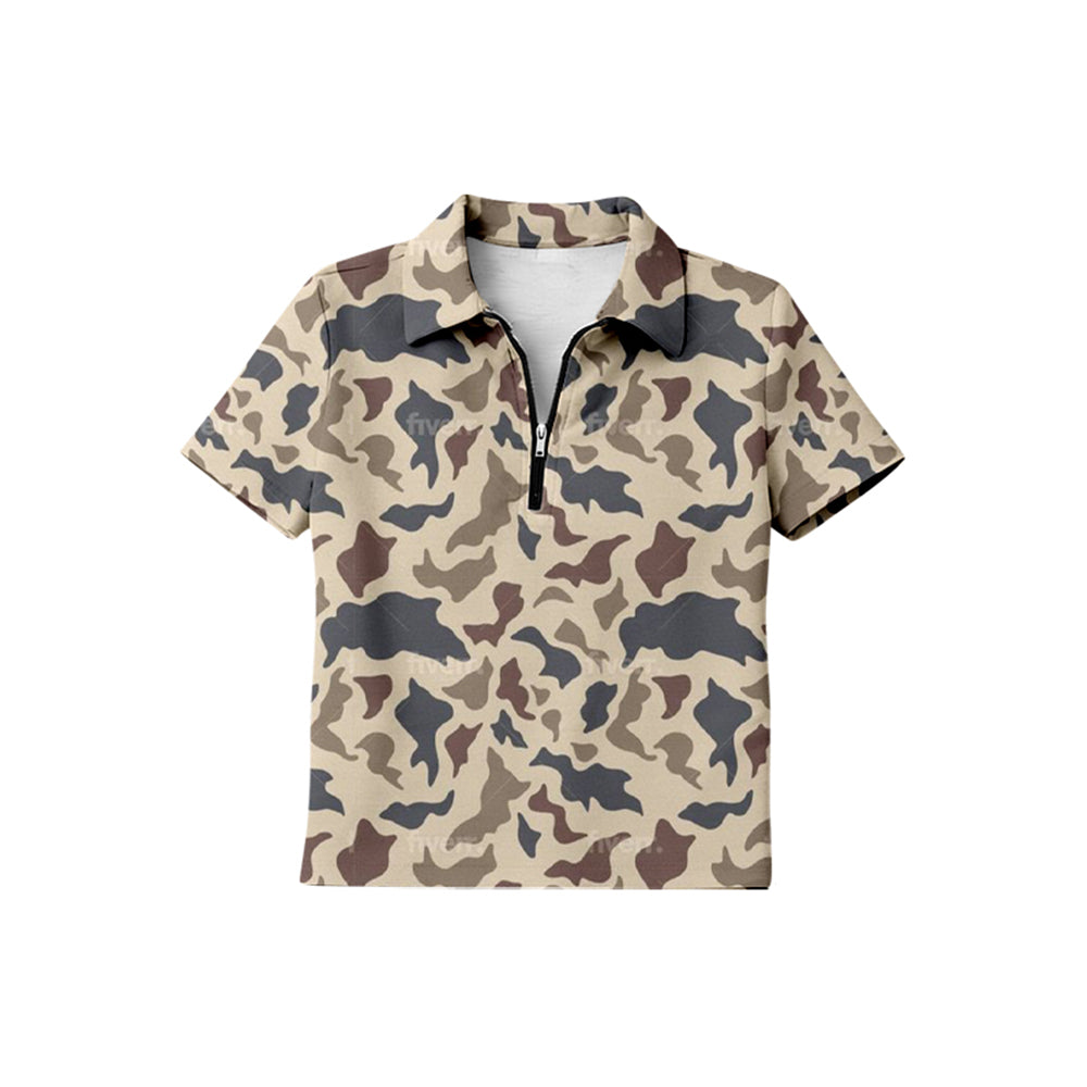 BT1728 Preorder Baby Boy Short Sleeve Southern Khaki Camo Zipper Pullovers Top