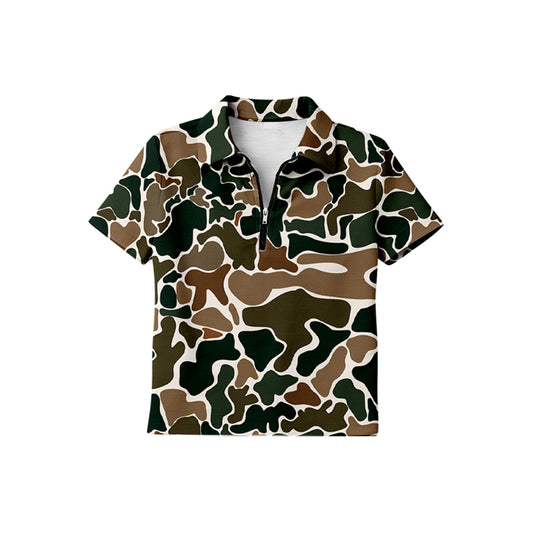 BT1729 Preorder Baby Boy Short Sleeve Southern Dark Brown Camo Zipper Pullovers Top
