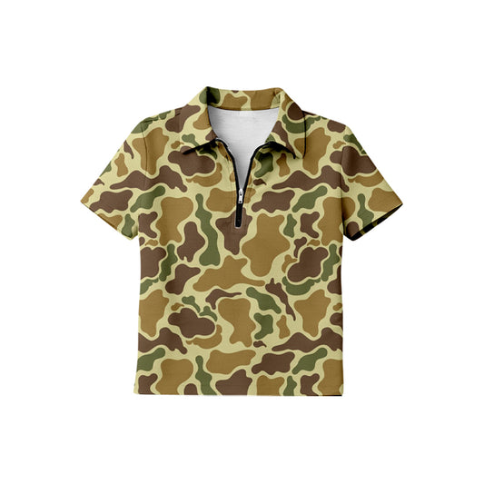 BT1730 Preorder Baby Boy Short Sleeve Southern Yellow Brown Camo Zipper Pullovers Top