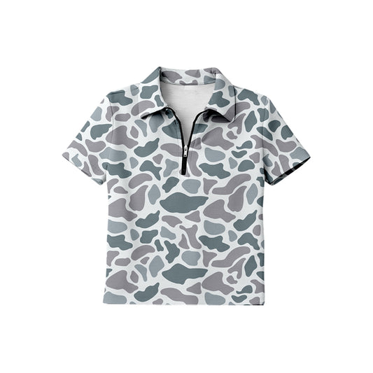 BT1732 Preorder Baby Boy Short Sleeve Southern Grey Camo Zipper Pullovers Top