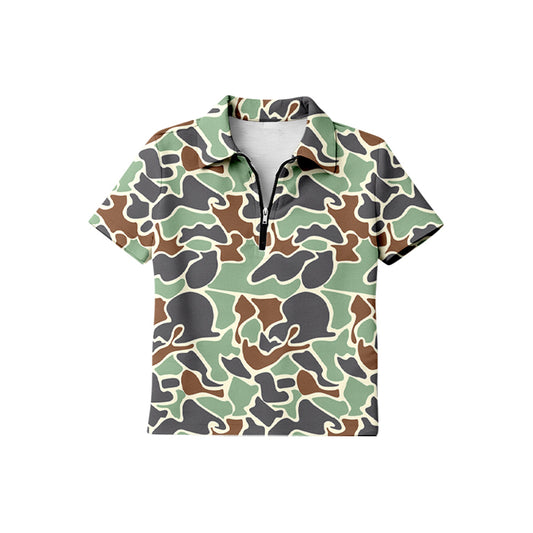 BT1733 Preorder Baby Boy Short Sleeve Southern Green Camo Zipper Pullovers Top