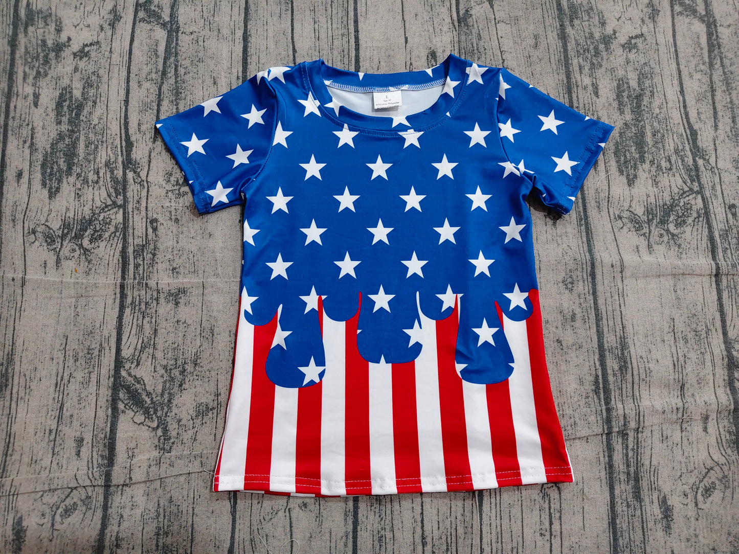 BT1741 Preorder Sample Baby Boys Short Sleeve Stars Stripe 4th of July T-shirts Top