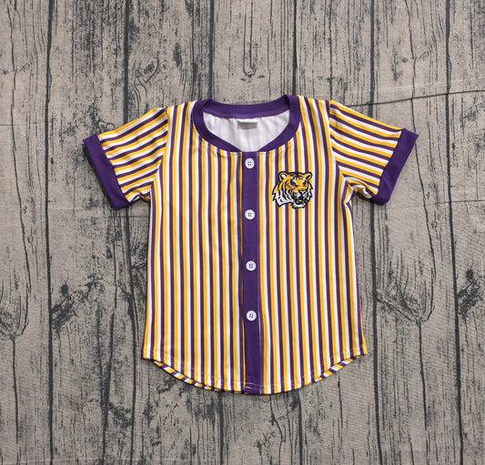 BT1745 Preorder Sample Baby Boy Purple Stripe Geaux Tigers Team Button T-shirts Top