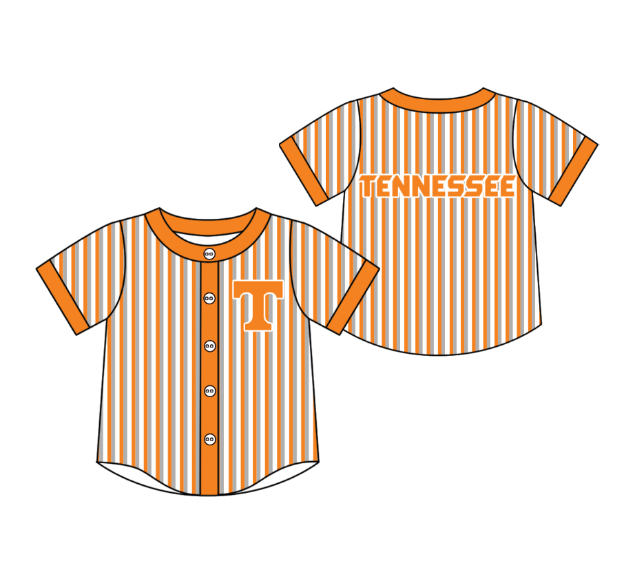 BT1747 Preorder Baby Boy Orange Stripe Tennessee Team Button T-shirts Top