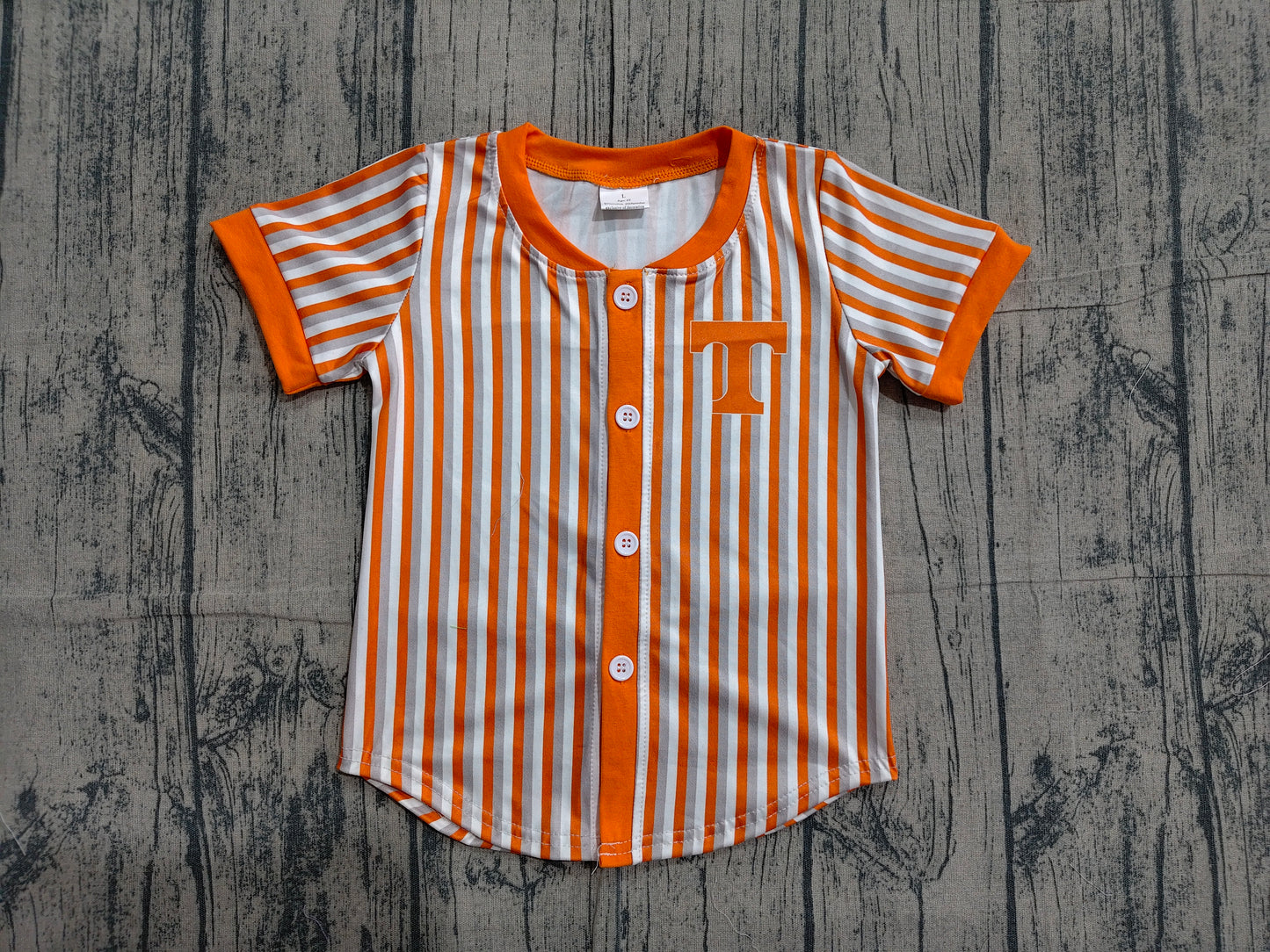 BT1747 Preorder Sample Baby Boy Orange Stripe Tennessee Team Button T-shirts Top