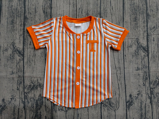 BT1747 Preorder Sample Baby Boy Orange Stripe Tennessee Team Button T-shirts Top
