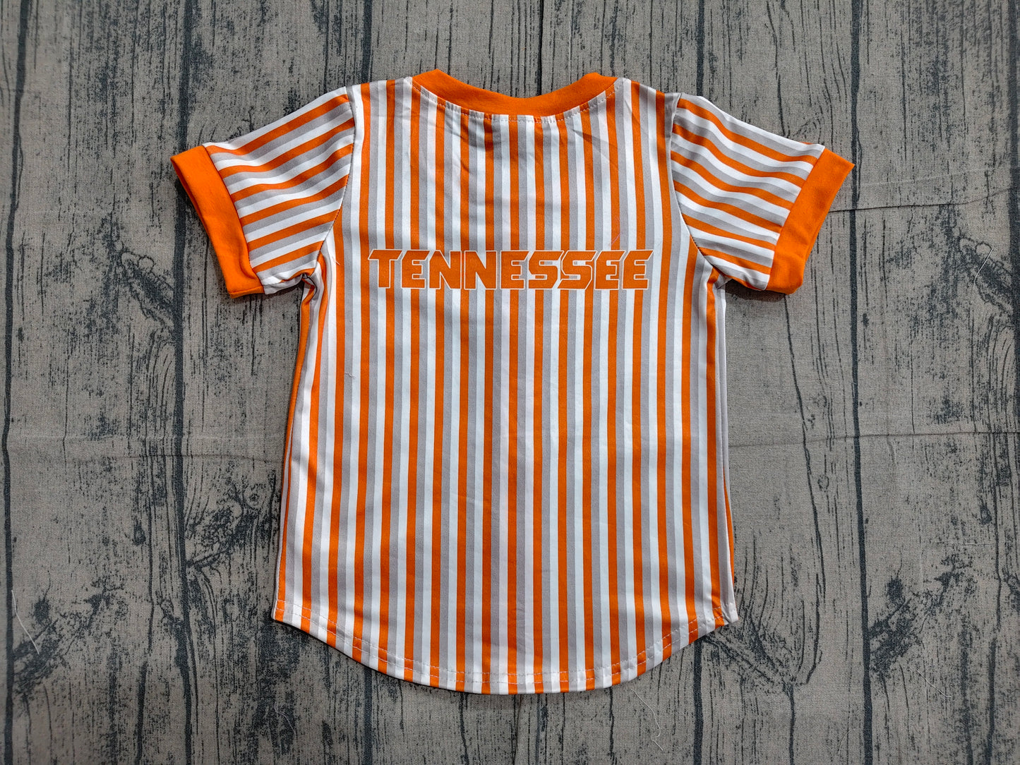 BT1747 Preorder Sample Baby Boy Orange Stripe Tennessee Team Button T-shirts Top