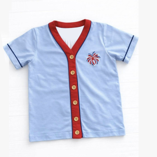 BT1755 Preorder Baby Boy Short Sleeve Firework 4th of July Button Shirts Top