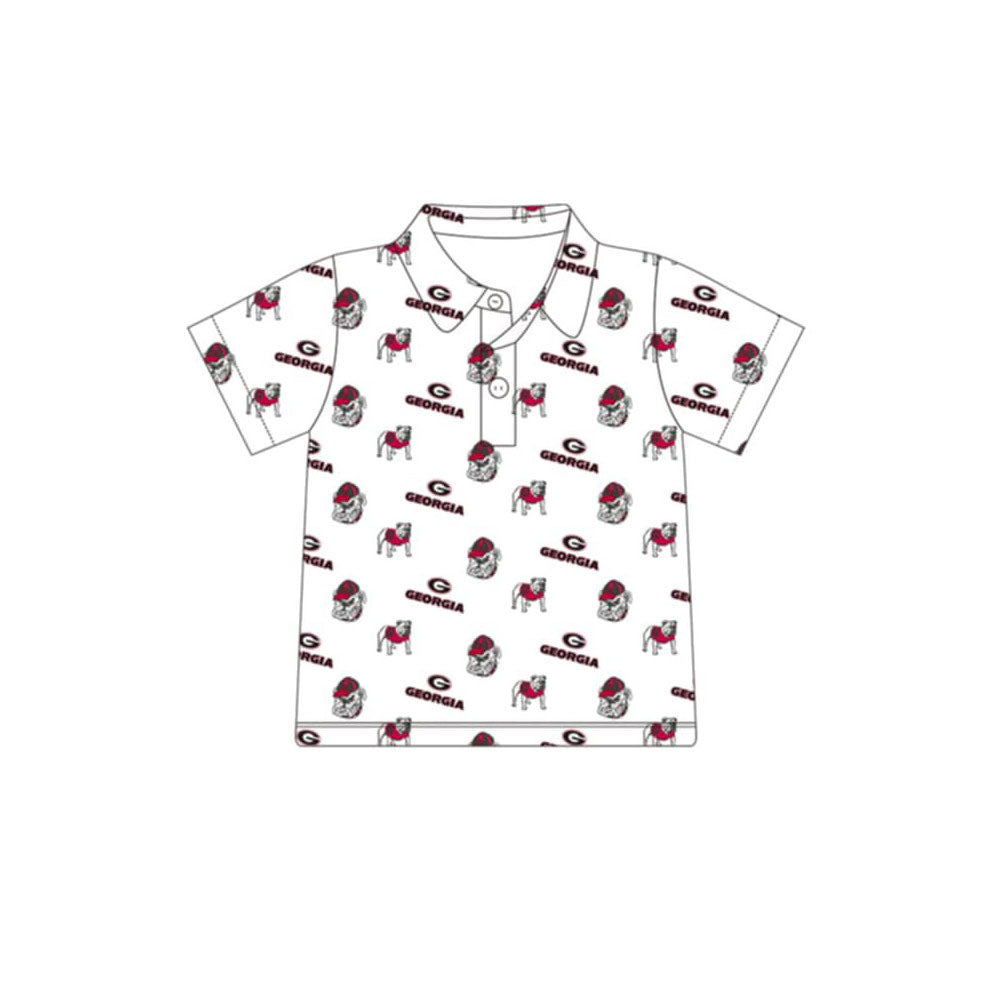 BT1756 Preorder Baby Boy Short Sleeve Georgia Team Button Polo Shirts Top