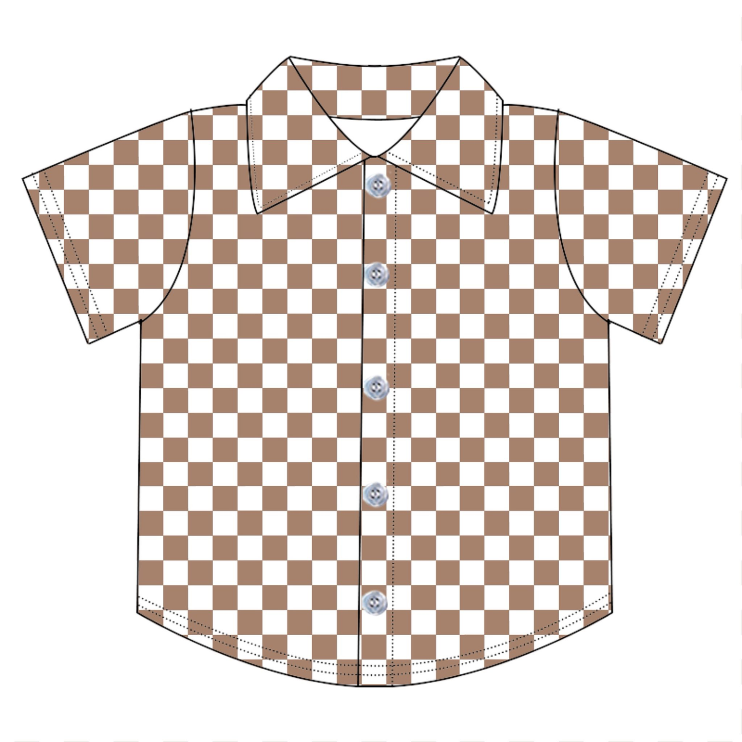 BT1757 Preorder Baby Boy Short Sleeve Khaki Checked Button Shirts Top