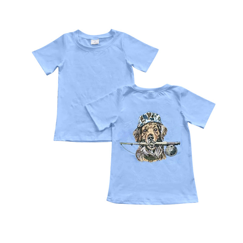 BT1761 Preorder Baby Boy Blue Short Sleeve Dogs Hunting T-shirts Top