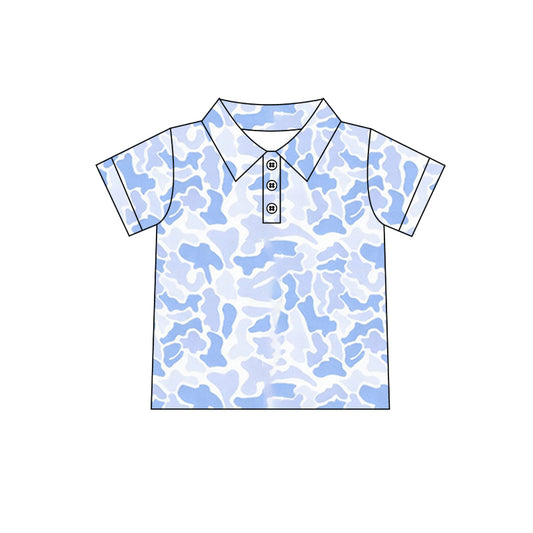 BT1766 Preorder Baby Boys Short Sleeve Southern Blue Camo Button Polo Shirts Top