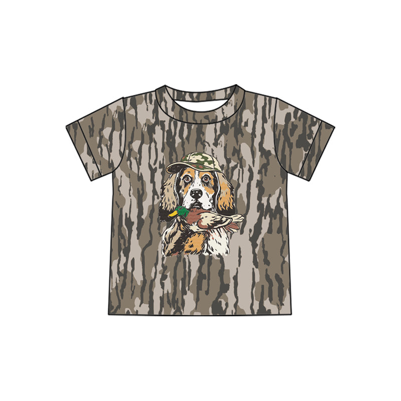 BT1768 Preorder Baby Boys Short Sleeve Southern Olive Camo Dog Ducks Hunting T-shirts Top
