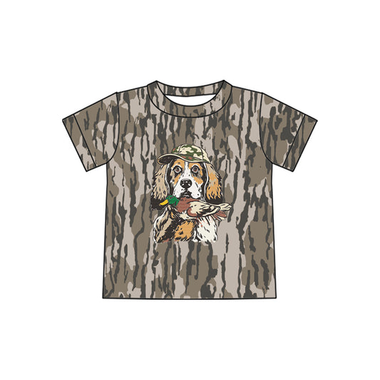 BT1768 Preorder Baby Boys Short Sleeve Southern Olive Camo Dog Ducks Hunting T-shirts Top
