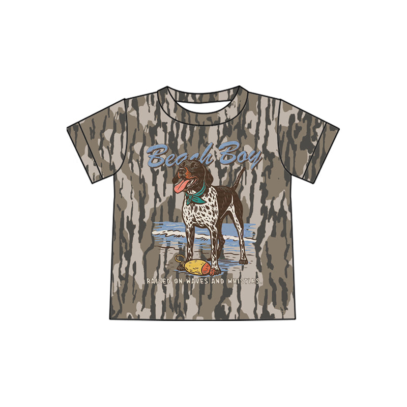 BT1769 Preorder Baby Boys Short Sleeve Southern Olive Camo Dog Beach Boy T-shirts Top