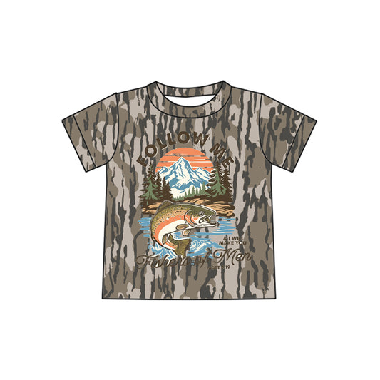 BT1771 Preorder Baby Boys Short Sleeve Southern Olive Fishing Follow me T-shirts Top