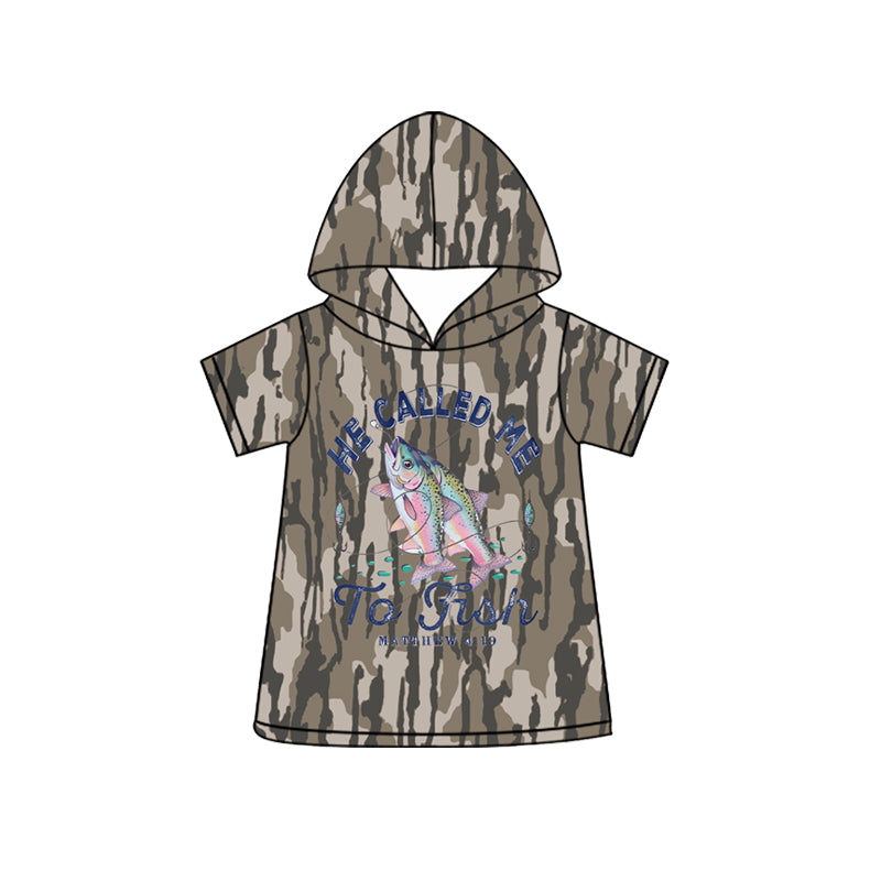 BT1775 Preorder Baby Boys Short Sleeve Southern Olive Camo Fishing Hunting Hoodies Top